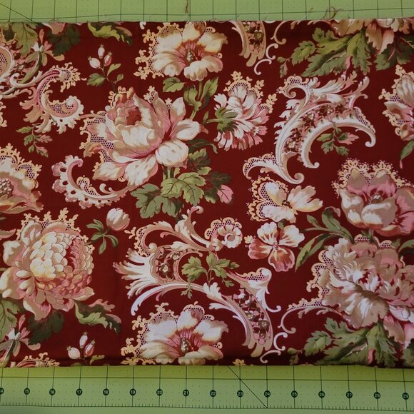 1-1/2 Yards Royal Tea by Connecting Threads Red/Pink Floral Cotton Quilt Fabric - Picture 1 of 4